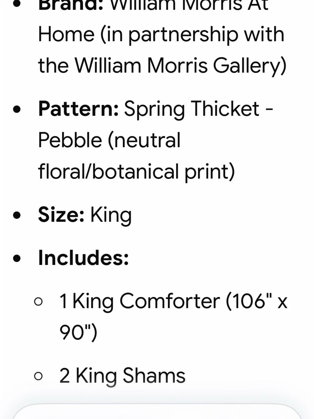William Morris Spring Thicket Botanical Print King Comforter Set in Cream Floral